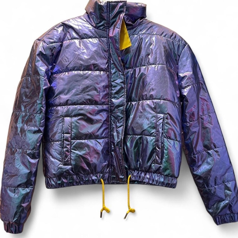 Shimmery holographic crop puffer jacket Ashley Sunrise by 26 International